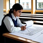 **

"A diligent architecture student, fully clothed in modest attire, studying building plans at a desk covered in architectural drawings. Books on structural engineering and building materials are stacked nearby. Natural lighting, professional study environment, safe for work, appropriate content, perfect anatomy, correct proportions, well-formed hands."

**