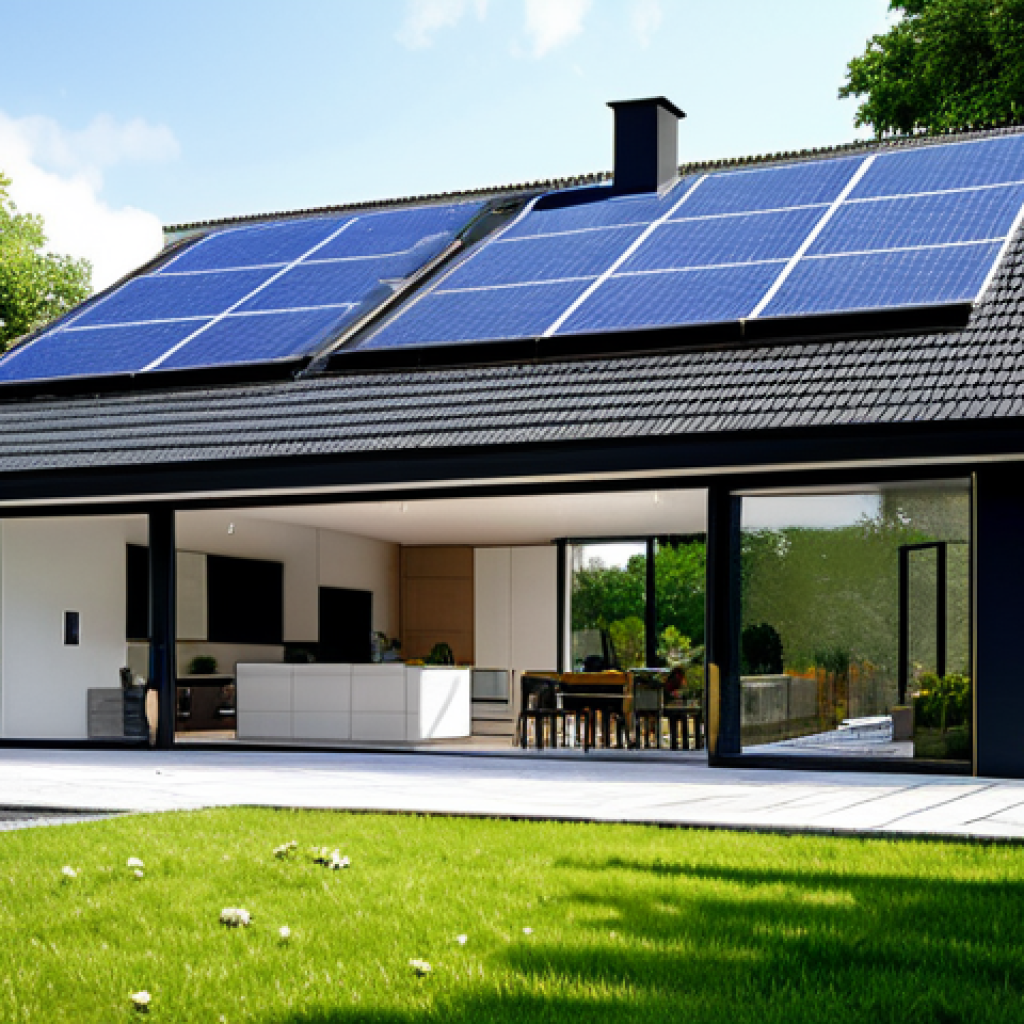 Energy Efficient Home**

"A modern, family-friendly home designed for energy efficiency, large windows allowing natural light, surrounded by a green garden, solar panels on the roof, fully clothed people enjoying the space, safe for work, appropriate content, perfect anatomy, natural proportions, professional architectural photography, modest design, showcasing sustainability, high quality."

**