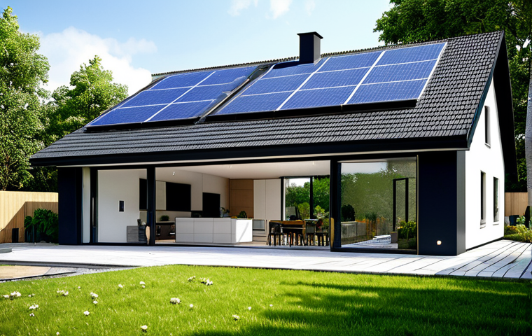 Energy Efficient Home**

"A modern, family-friendly home designed for energy efficiency, large windows allowing natural light, surrounded by a green garden, solar panels on the roof, fully clothed people enjoying the space, safe for work, appropriate content, perfect anatomy, natural proportions, professional architectural photography, modest design, showcasing sustainability, high quality."

**