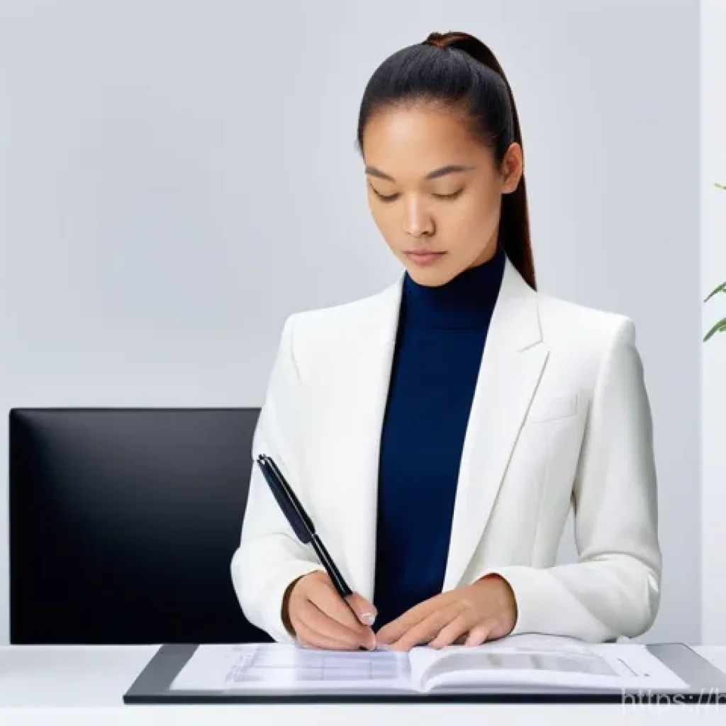 건축분야 이직 성공 노하우 - **Prompt:** A confident, diverse professional architect, a young woman with a sleek ponytail, stands...