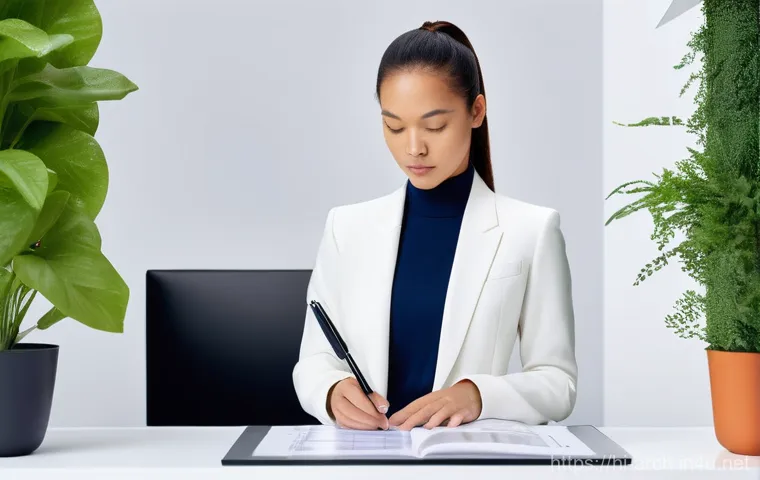 건축분야 이직 성공 노하우 - **Prompt:** A confident, diverse professional architect, a young woman with a sleek ponytail, stands...