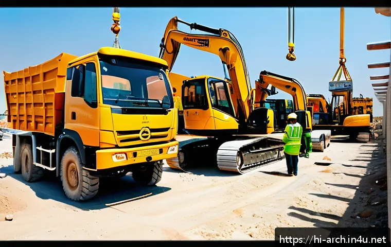 건축기사로서 현장 안전 관리 경험 - A detailed construction site scene showing a diverse team of workers wearing certified safety helmet...